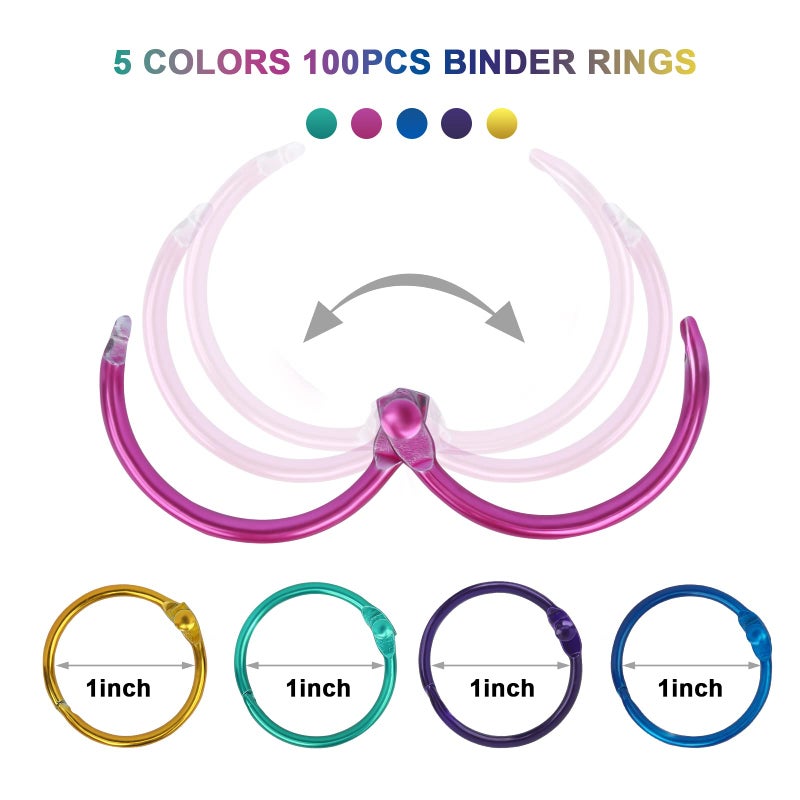 MUSCELL Binder Rings  Loose Leaf Rings Office Book Rings - 1 Inch 100pcs Assorted Colors - Image 2
